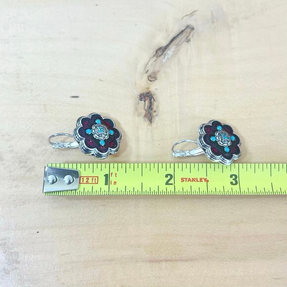 Southwestern Style Vtg Necklace Pendant Earrings Turquoise Red Avon Bead Enamel - Picture 14 of 15